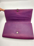 Pre-owned Yves Saint Laurent Chyc Ligne Textured Leather Clutch in Purple