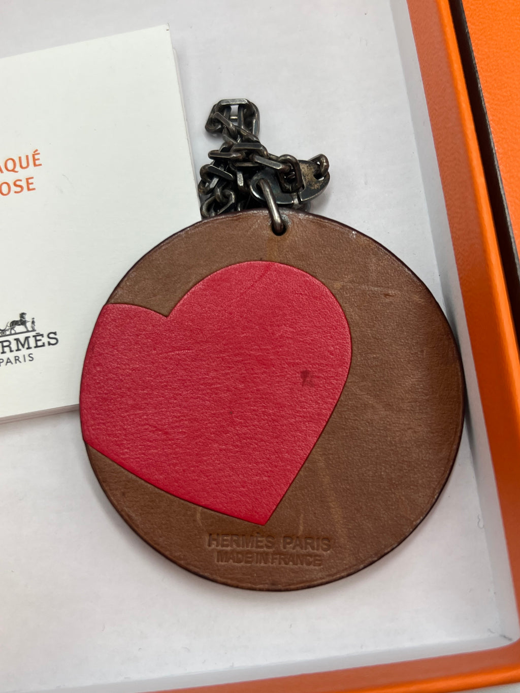 Hermes Bag Charm Heart Catch Me Brown Leather Key Ring