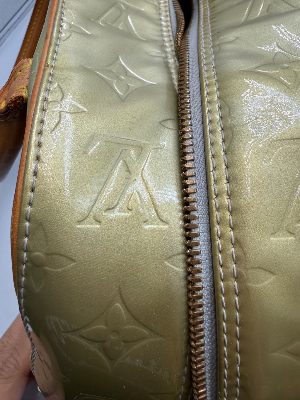 Louis Vuitton Monogram Vernis Soufflot / Tompkins Square Satchel in Bronze