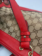 Gucci GG Canvas & Red Leather Heart Charm Shoulder Bag