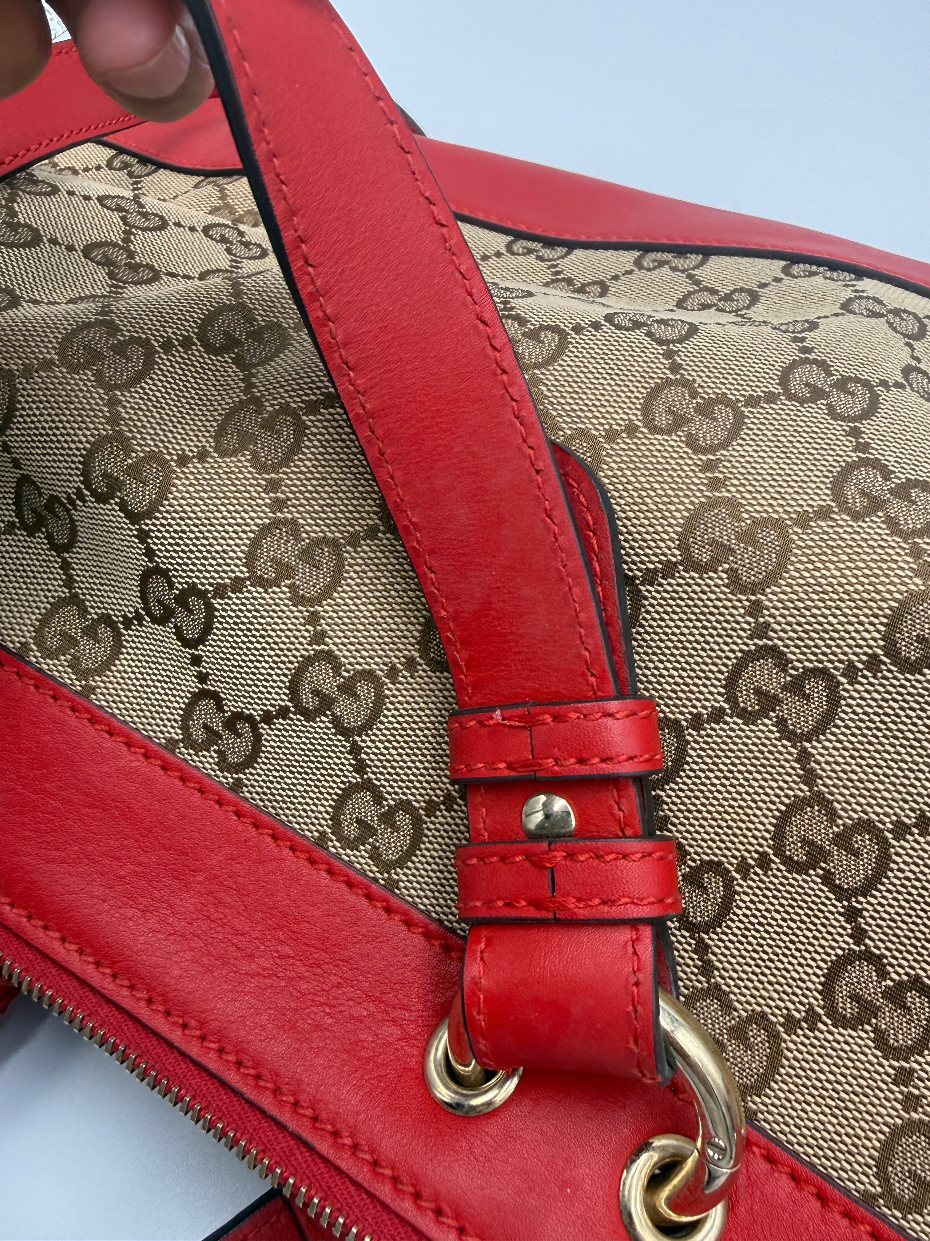 Gucci GG Canvas & Red Leather Heart Charm Shoulder Bag