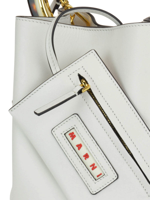 Marni White Bucket Bag with Tortoiseshell Handle