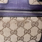 Gucci GG Monogram Canvas Boston Bag with Purple Leather Trim