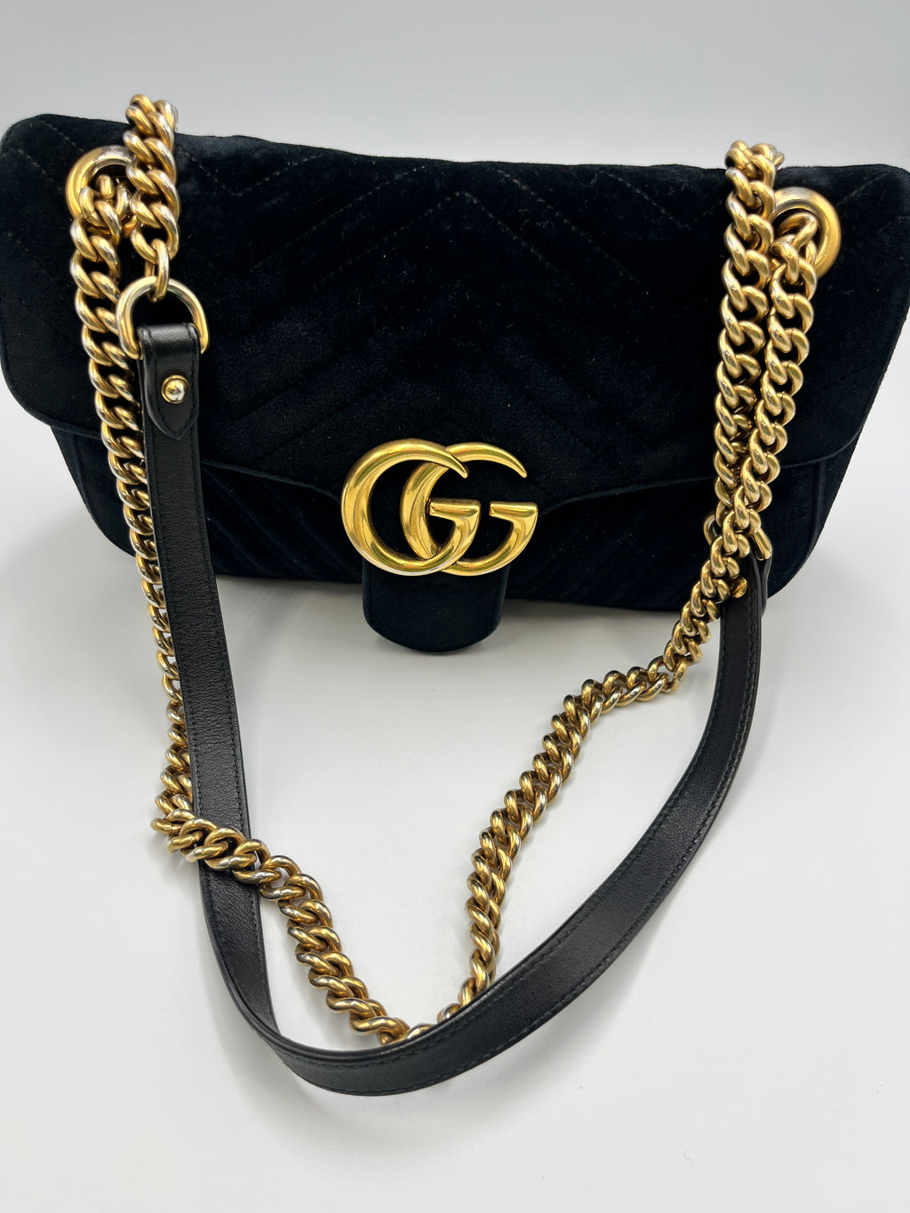 Gucci GG Marmont Small Velvet Shoulder Bag Black with Gold Hardware