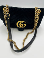Gucci GG Marmont Small Velvet Shoulder Bag Black with Gold Hardware