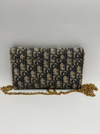Dior Saddle Pouch / Wallet on Chain in Blue Dior Oblique Jacquard Canvas