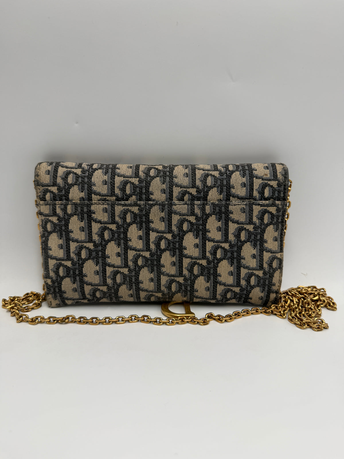 Dior Saddle Pouch / Wallet on Chain in Blue Dior Oblique Jacquard Canvas