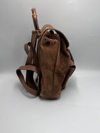 Gucci Vintage Bamboo Small Backpack in Brown Suede and Pebbled Leather