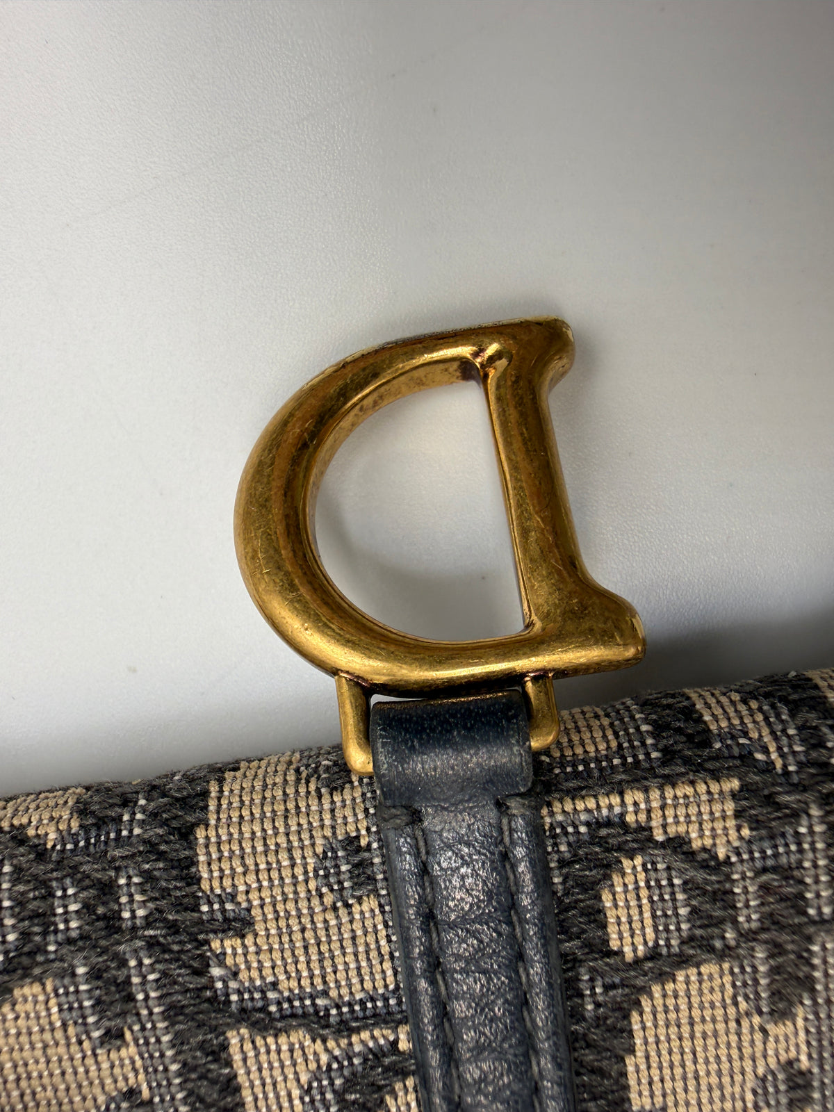 Dior Saddle Pouch / Wallet on Chain in Blue Dior Oblique Jacquard Canvas