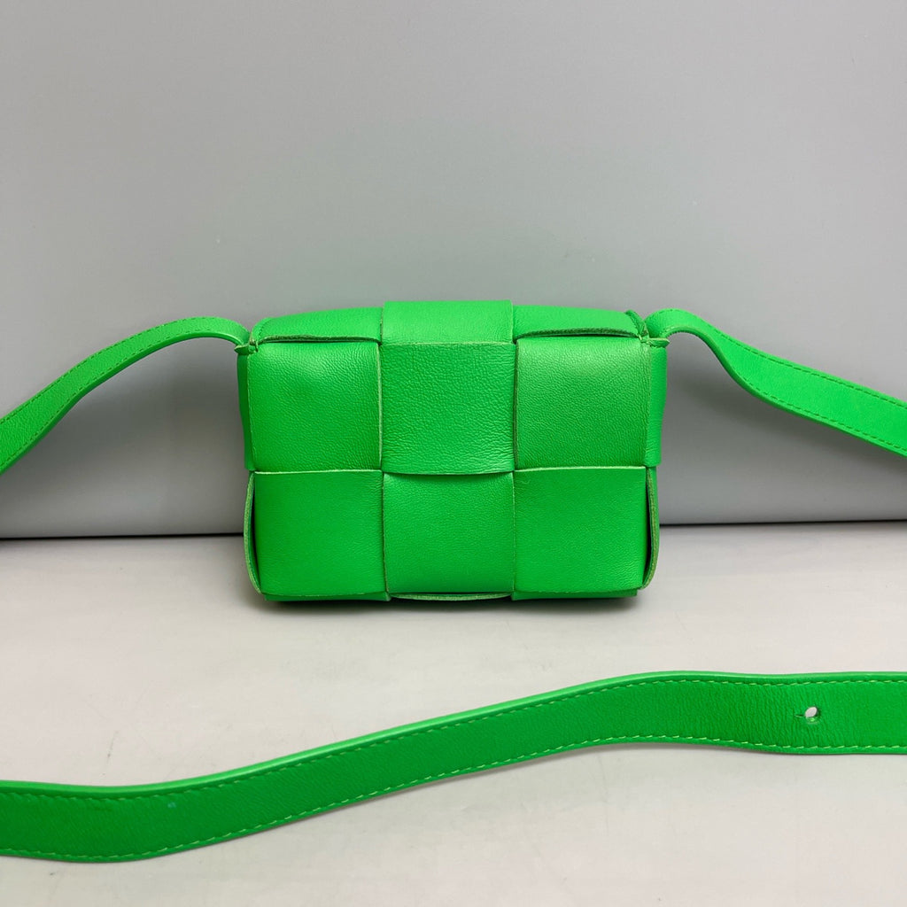 Bottega Veneta Candy Cassette Belt Bag in Parakeet Green Intreccio Leather