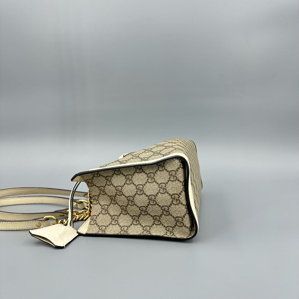 Gucci Padlock GG Supreme Medium Shoulder Bag – White Leather Trim