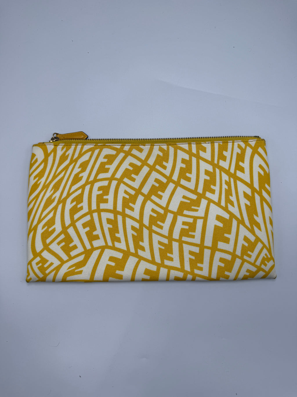 Pre-owned Fendi Yellow & White Vertigo Canvas Pouch