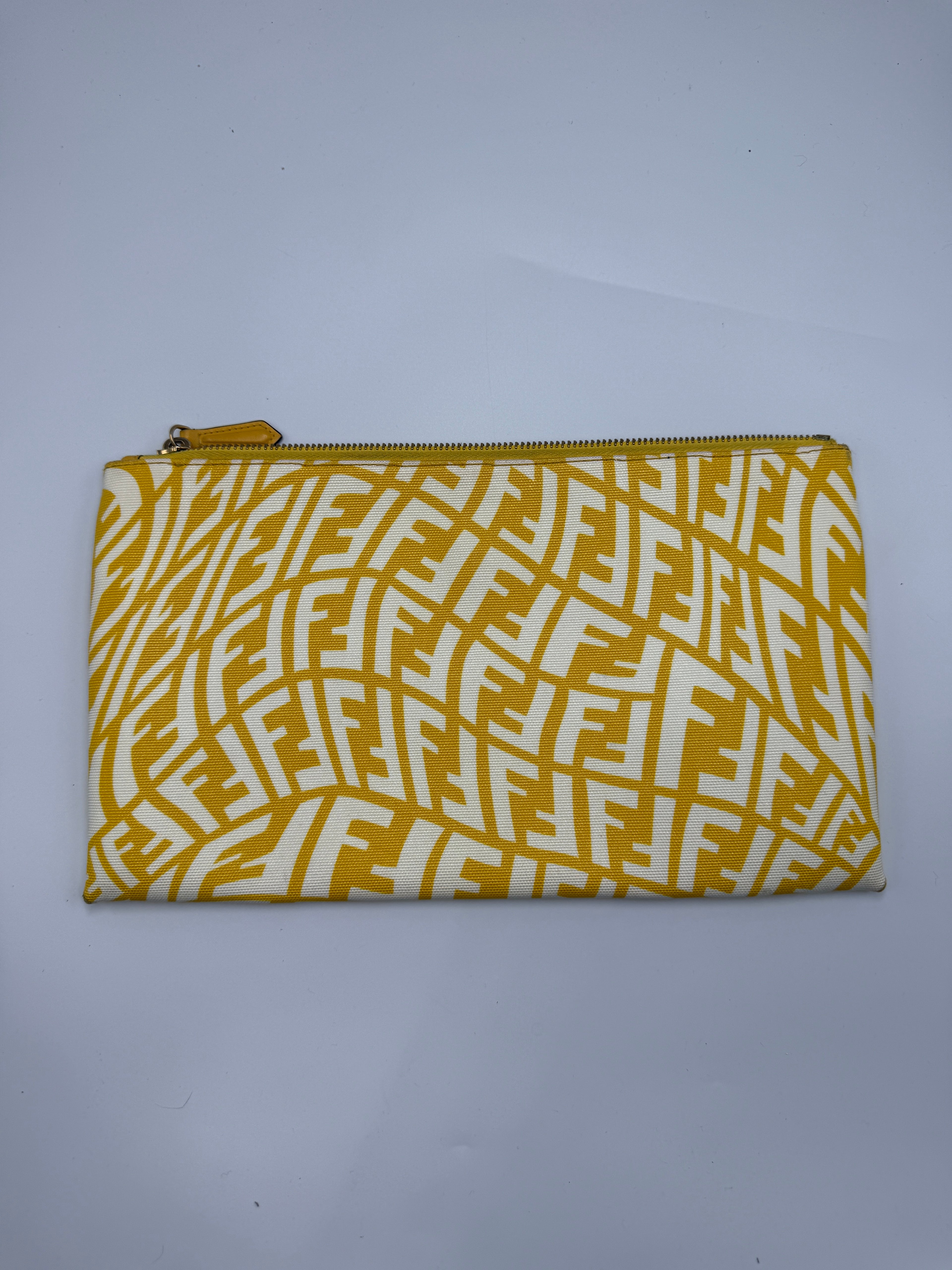 Pre-owned Fendi Yellow & White Vertigo Canvas Pouch