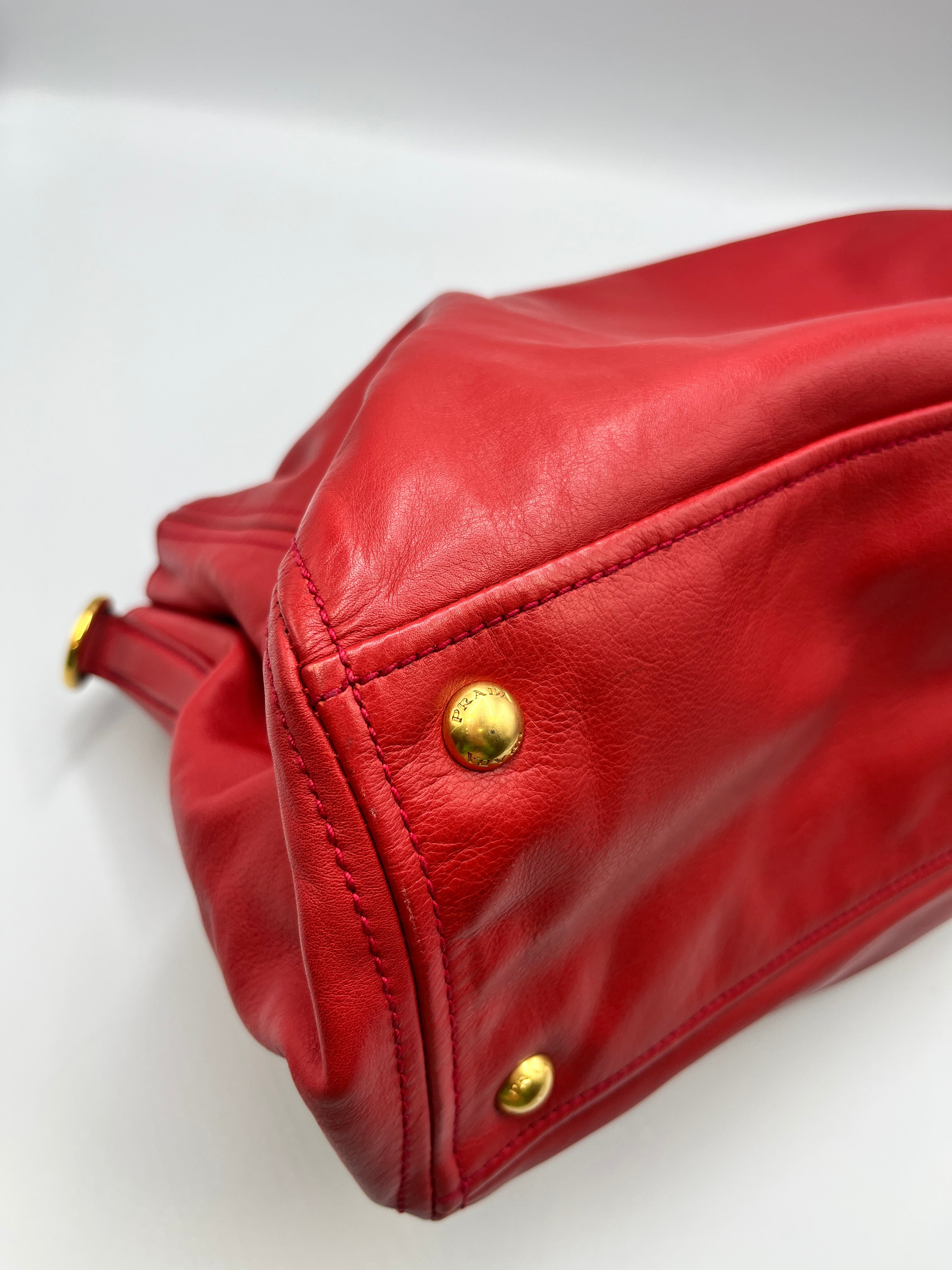 Prada Red Vitello Shine Leather Tote Bag