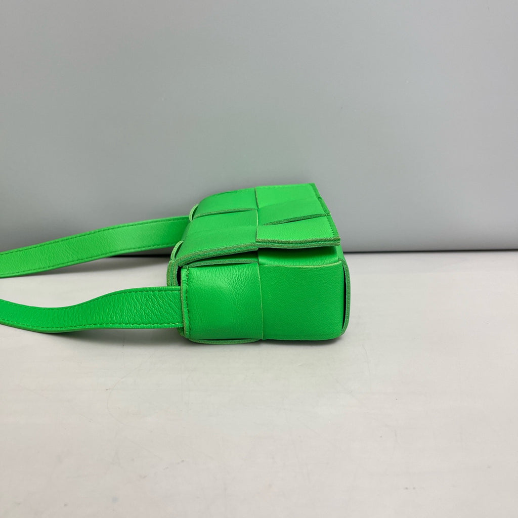 Bottega Veneta Candy Cassette Belt Bag in Parakeet Green Intreccio Leather