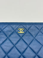 Chanel Navy Blue Quilted Lambskin CC Zip Pouch Clutch Bag