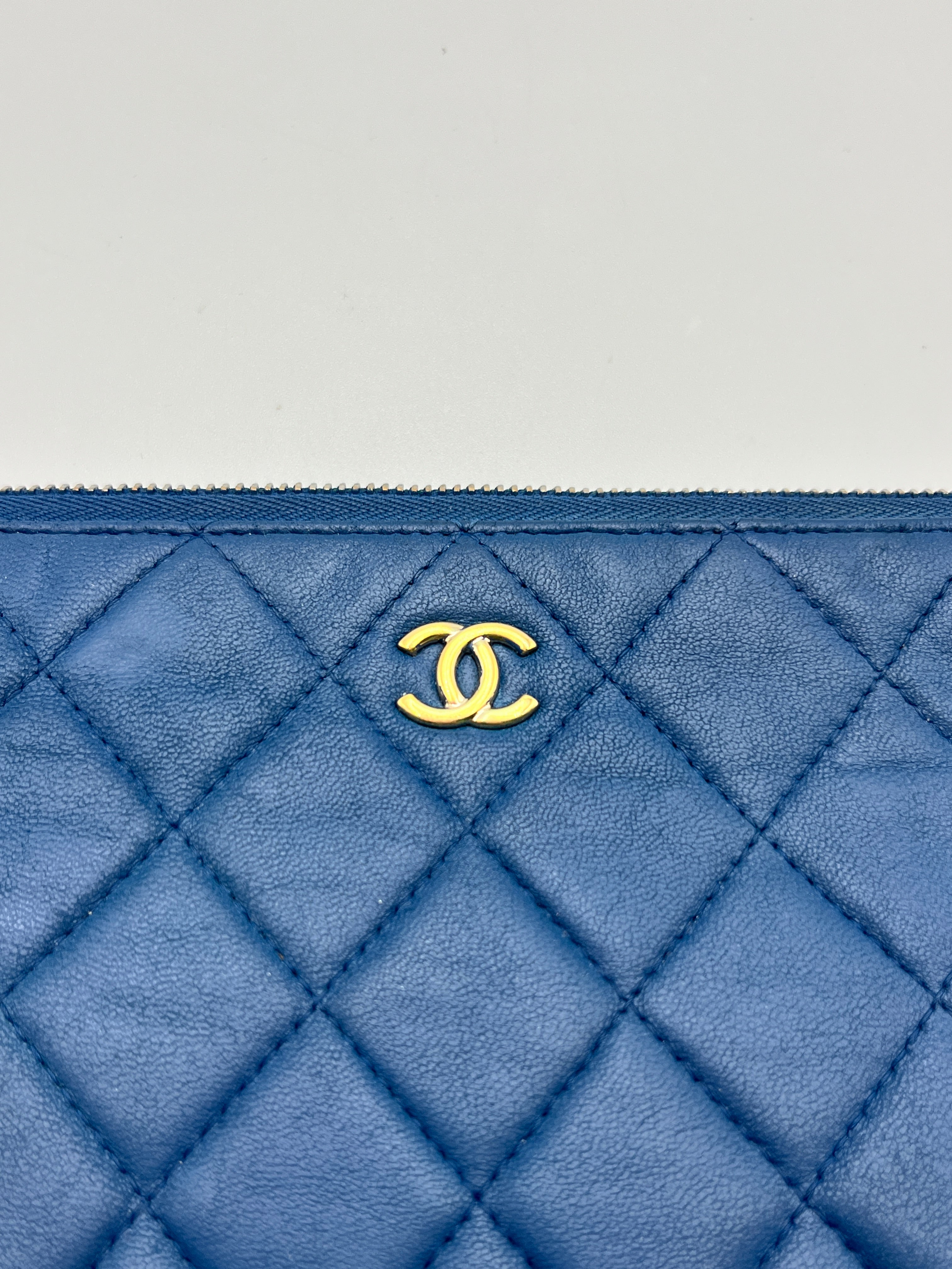Chanel Navy Blue Quilted Lambskin CC Zip Pouch Clutch Bag