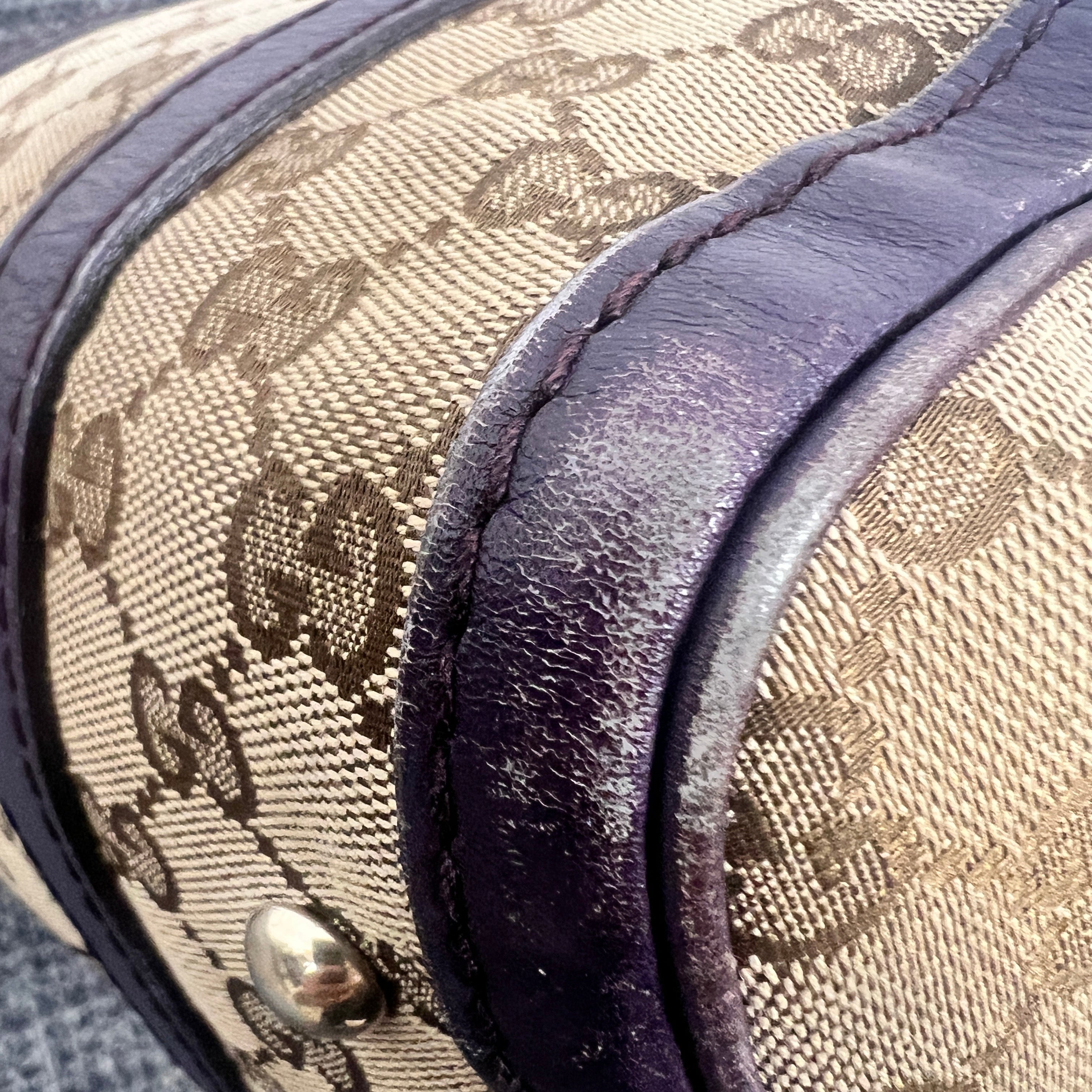Gucci GG Monogram Canvas Boston Bag with Purple Leather Trim