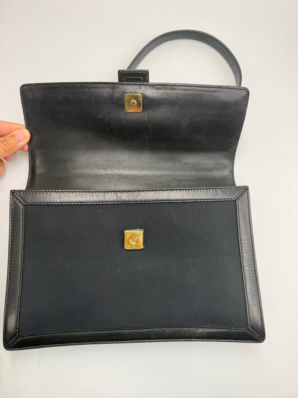 Gucci Vintage Square G Flap Shoulder Bag in Black Canvas and Leather