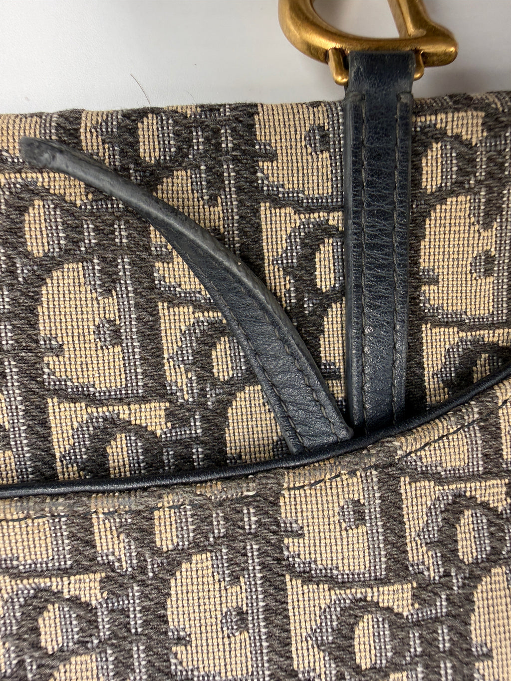 Dior Saddle Pouch / Wallet on Chain in Blue Dior Oblique Jacquard Canvas