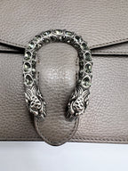 Gucci Dionysus Medium Shoulder Bag in Taupe Grained Leather with Crystal Tiger Head Closure