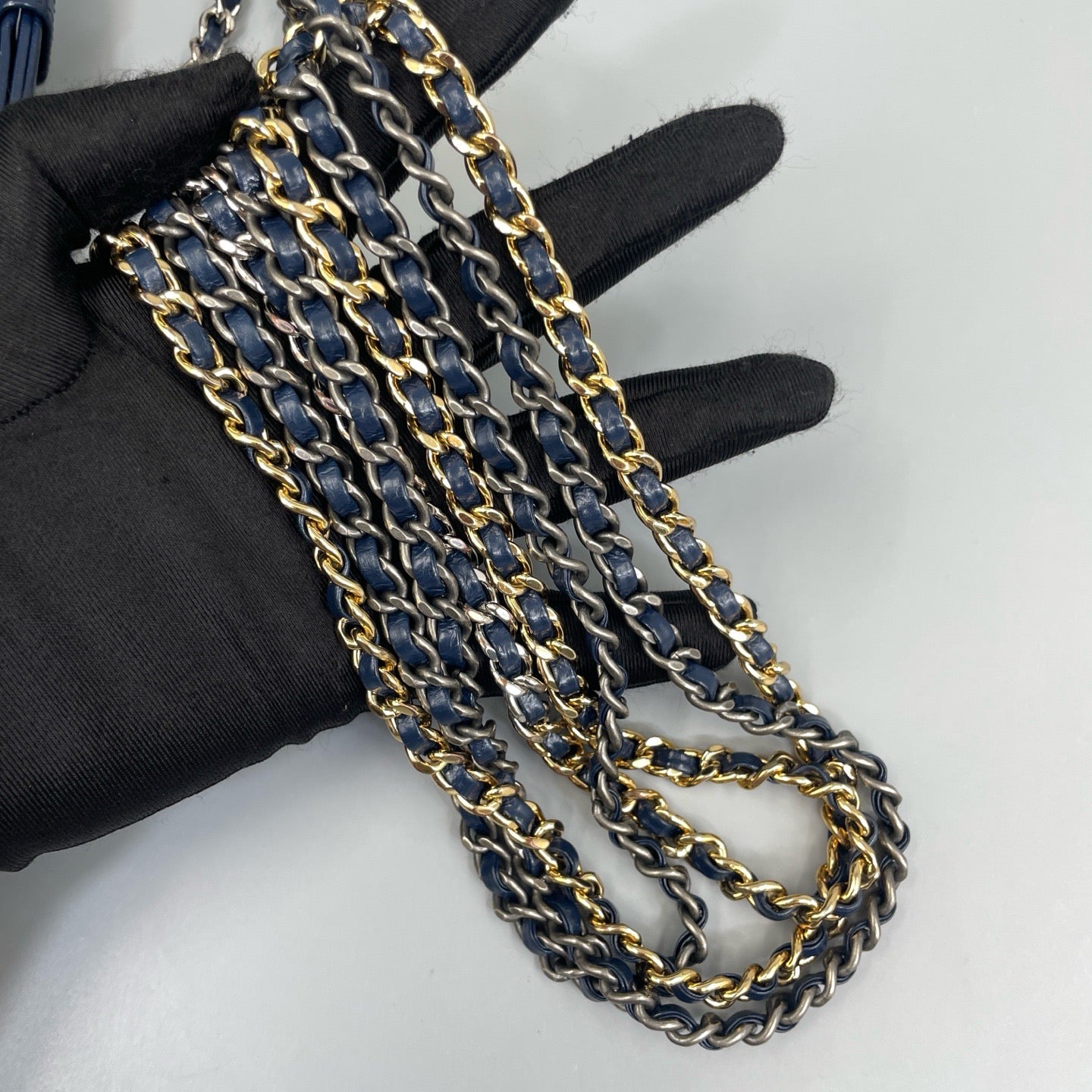 Chanel Small Gabrielle Hobo Bag in Navy Quilted Tweed and Blue Calfskin