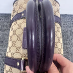 Gucci GG Monogram Canvas Boston Bag with Purple Leather Trim