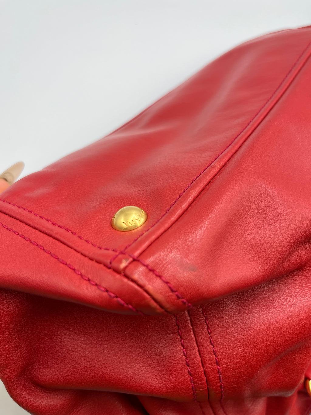 Prada Red Vitello Shine Leather Tote Bag