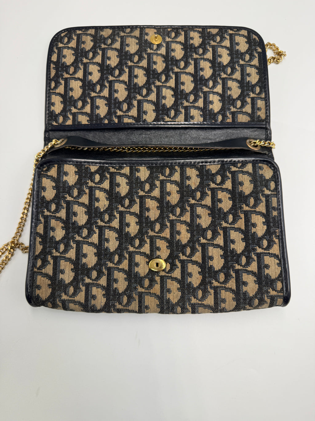 Vintage Christian Dior Trotter Oblique Canvas Clutch Bag in Navy & Beige