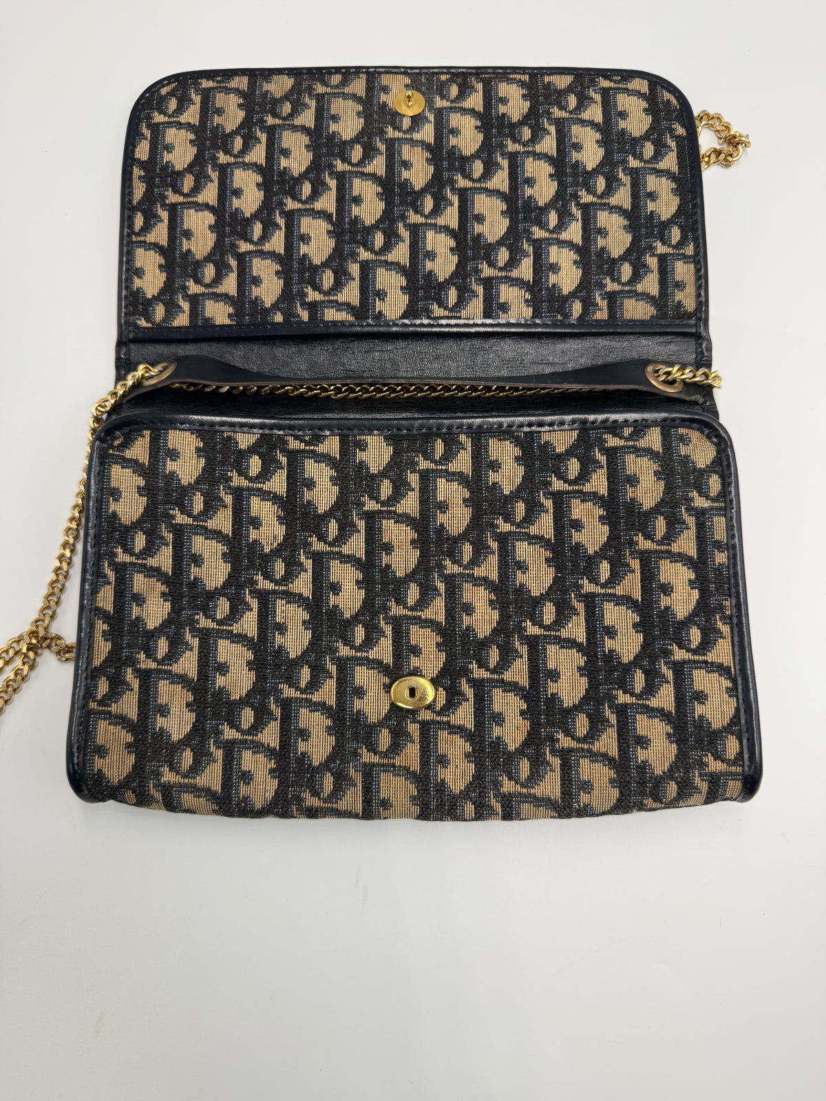 Vintage Christian Dior Trotter Oblique Canvas Clutch Bag in Navy & Beige