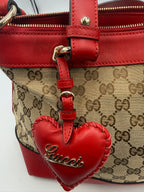 Gucci GG Canvas & Red Leather Heart Charm Shoulder Bag