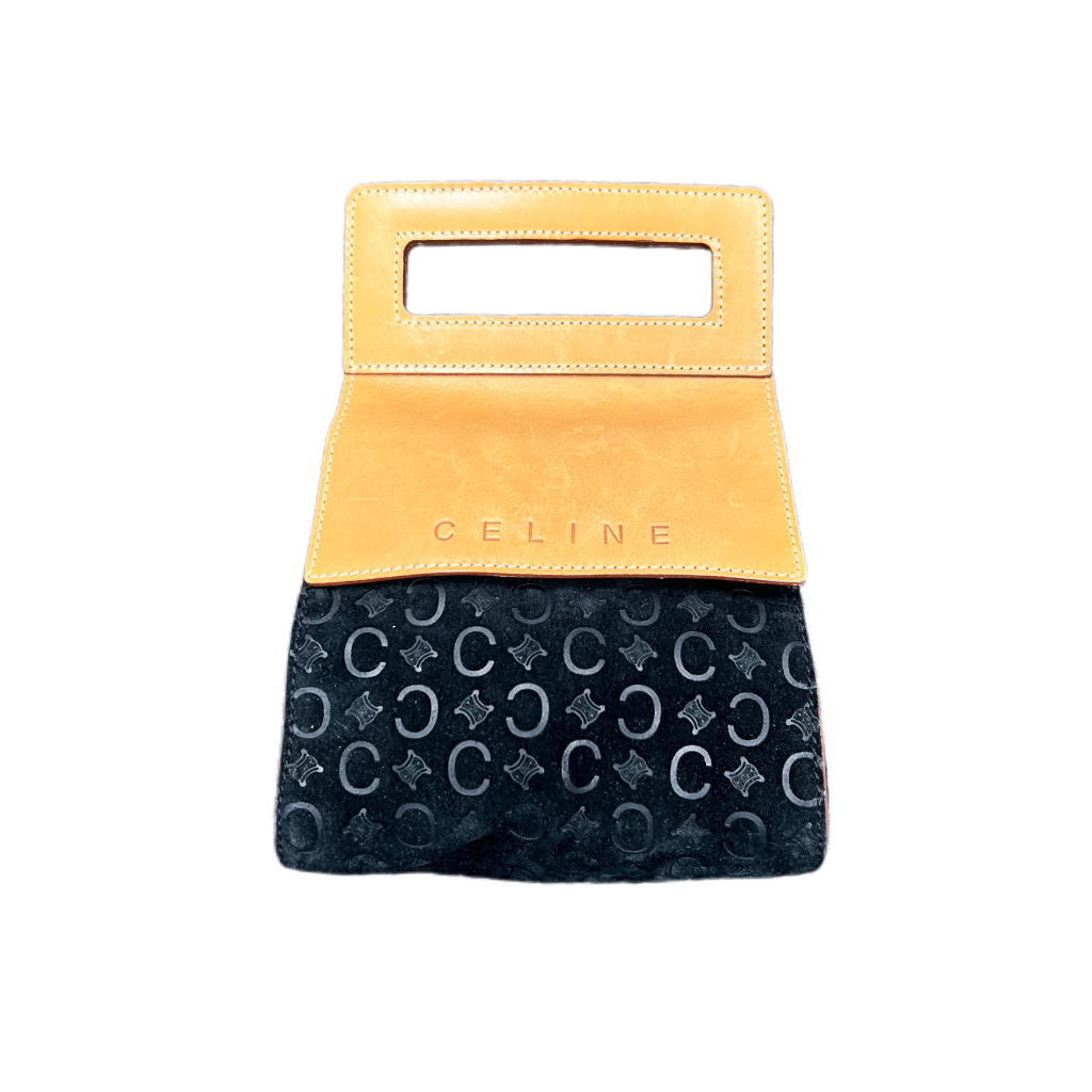 Vintage Celine C Macadam Suede Top Handle Bag – Black & Tan Leather