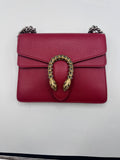 Gucci Dionysus Red Leather Small shoulder bag Crystal Tiger Head Front View