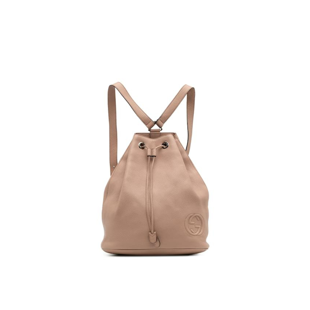 Beige backpack on a white background
