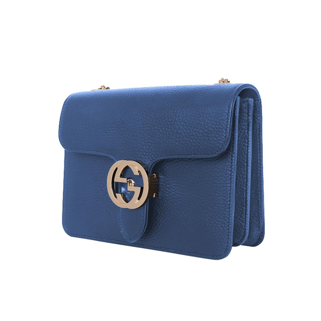 Gucci Interlocking G Medium Shoulder Bag in Blue Dollar Calf Leather