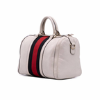 Gucci Web Joy Boston Bag in White GG Supreme Leather