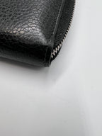 Gucci Logo Plaque Pebbled Leather Zip Around Long Wallet