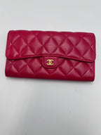 Chanel Classic Quilted Lambskin Flap Long Wallet Red