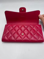 Chanel Classic Quilted Lambskin Flap Long Wallet Red