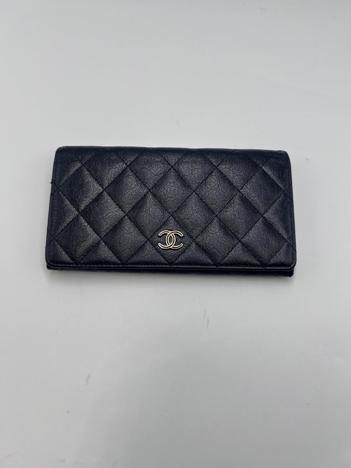 Chanel Camellia Embossed Quilted Leather Flap Long Wallet