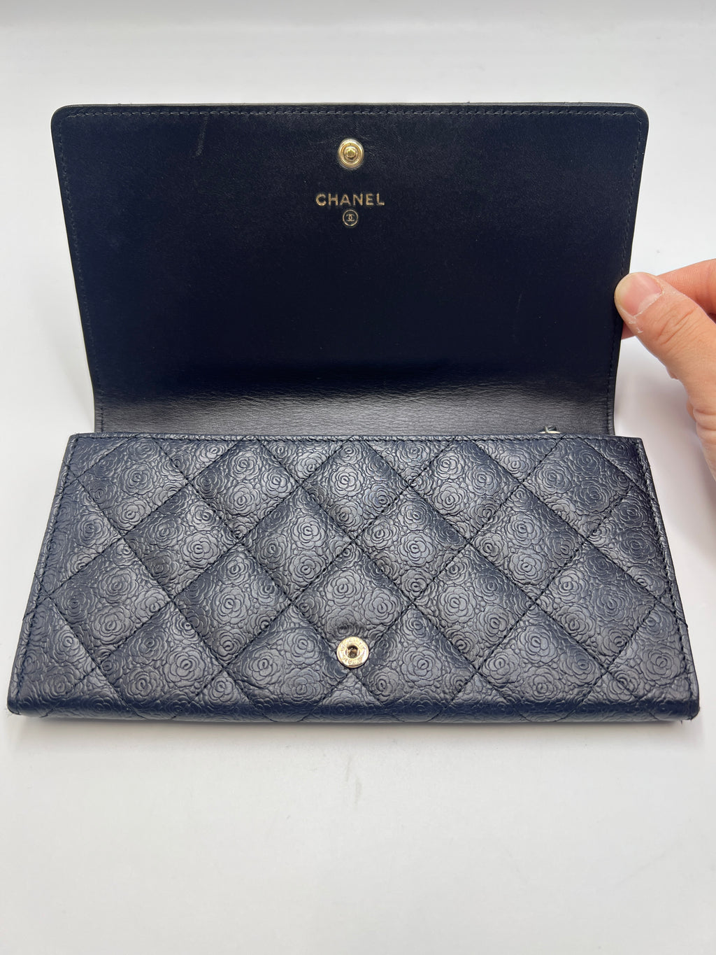 Chanel Camellia Embossed Quilted Leather Flap Long Wallet