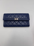 Chanel Boy Chanel Quilted Leather Flap Long Wallet Navy Blue