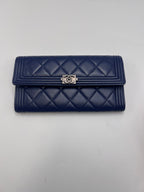 Chanel Boy Chanel Quilted Leather Flap Long Wallet Navy Blue