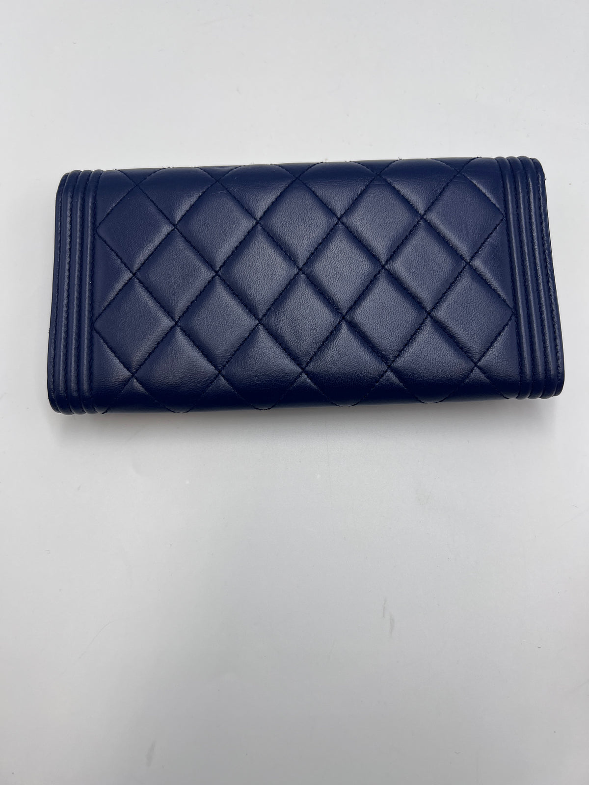 Chanel Boy Chanel Quilted Leather Flap Long Wallet Navy Blue