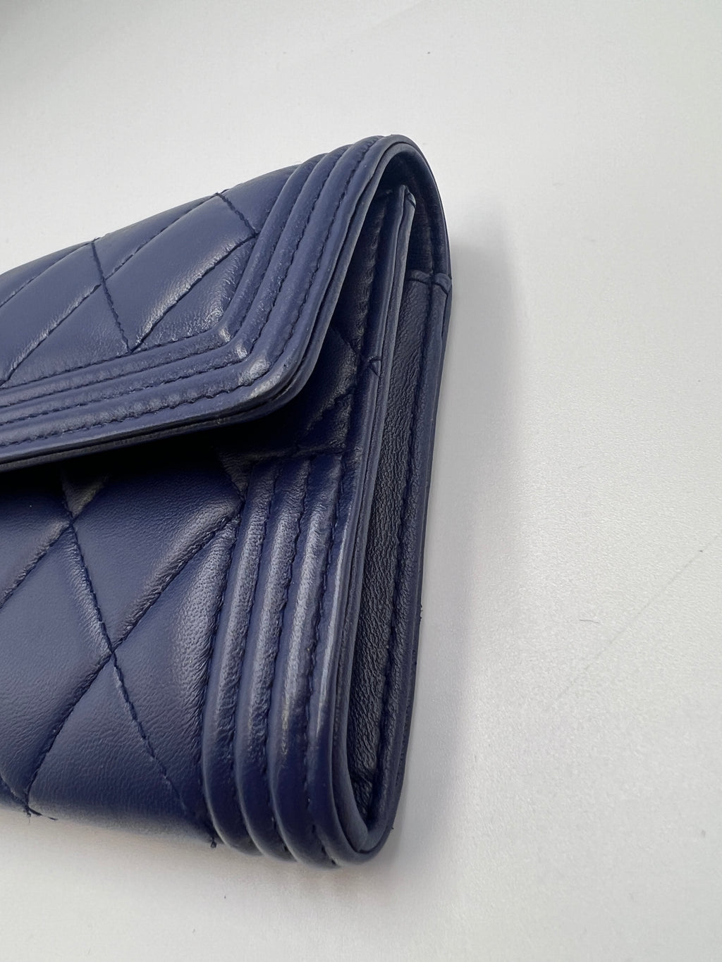 Chanel Boy Chanel Quilted Leather Flap Long Wallet Navy Blue