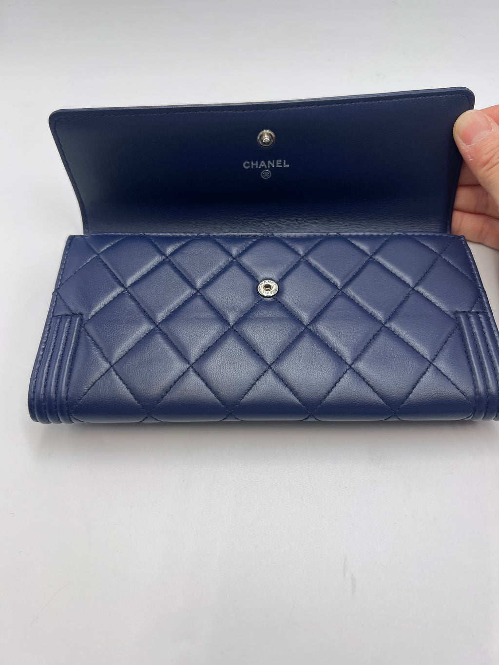 Chanel Boy Chanel Quilted Leather Flap Long Wallet Navy Blue