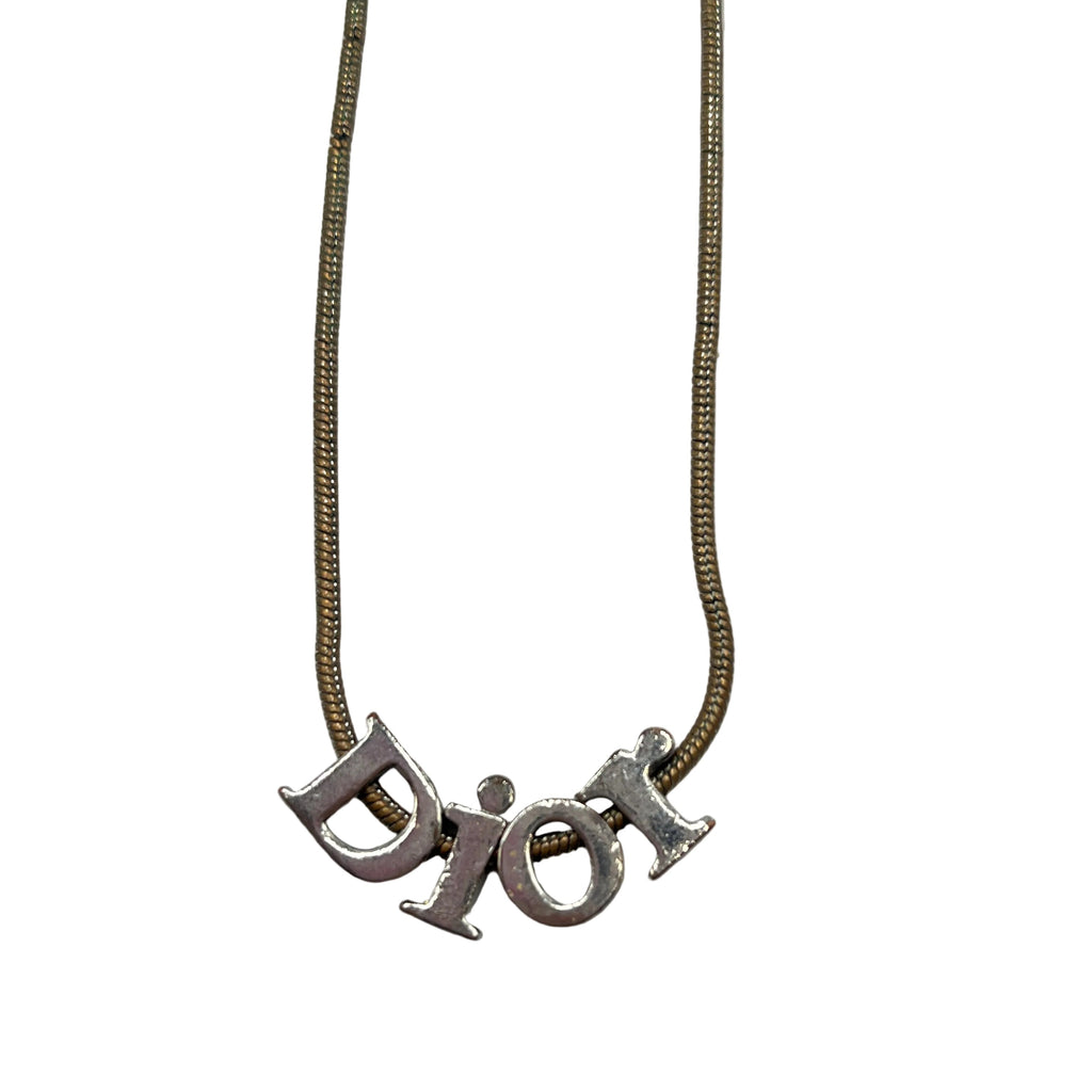 Christian Dior Vintage Silver-Tone "Dior" Script Logo Pendant Necklace