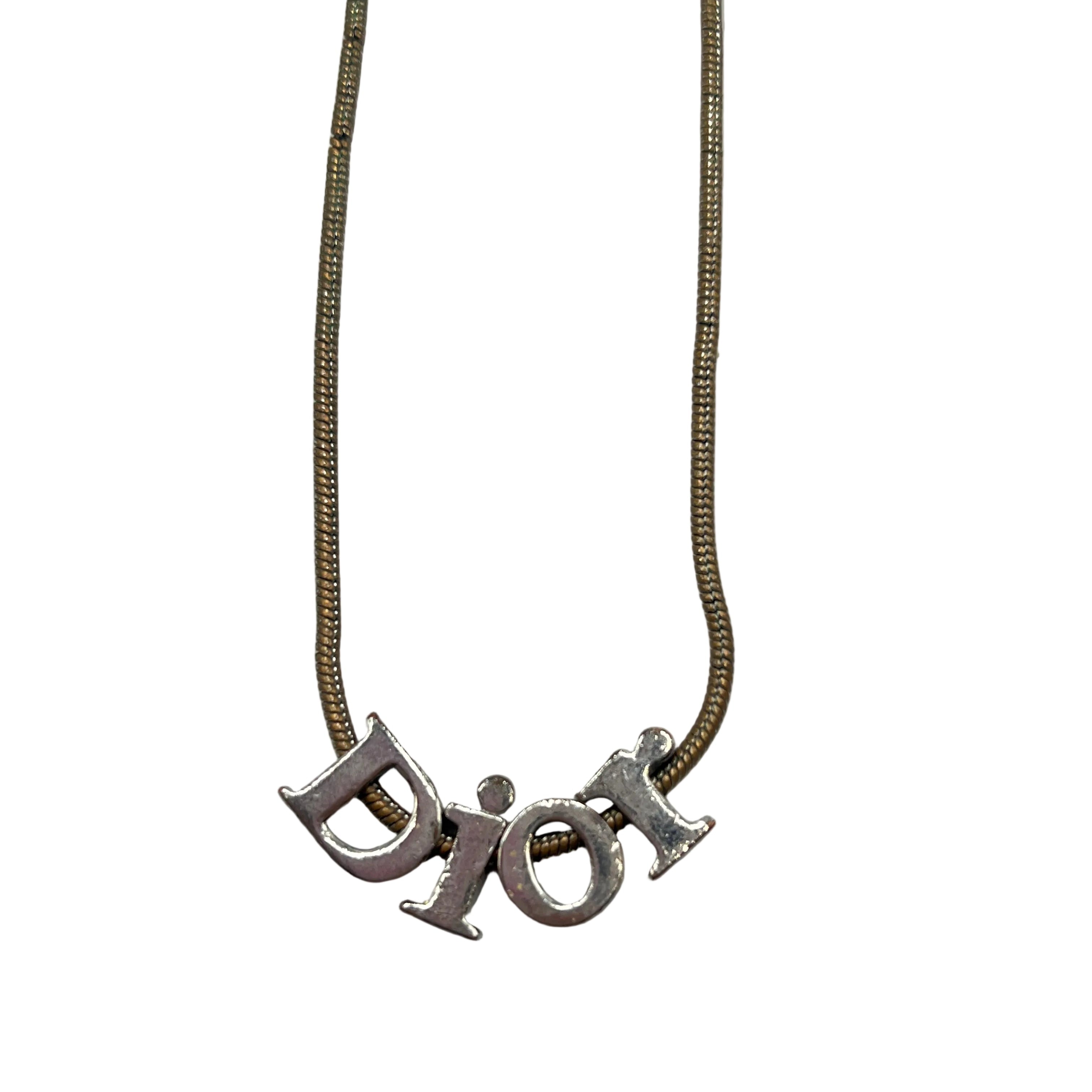 Christian Dior Vintage Silver-Tone "Dior" Script Logo Pendant Necklace