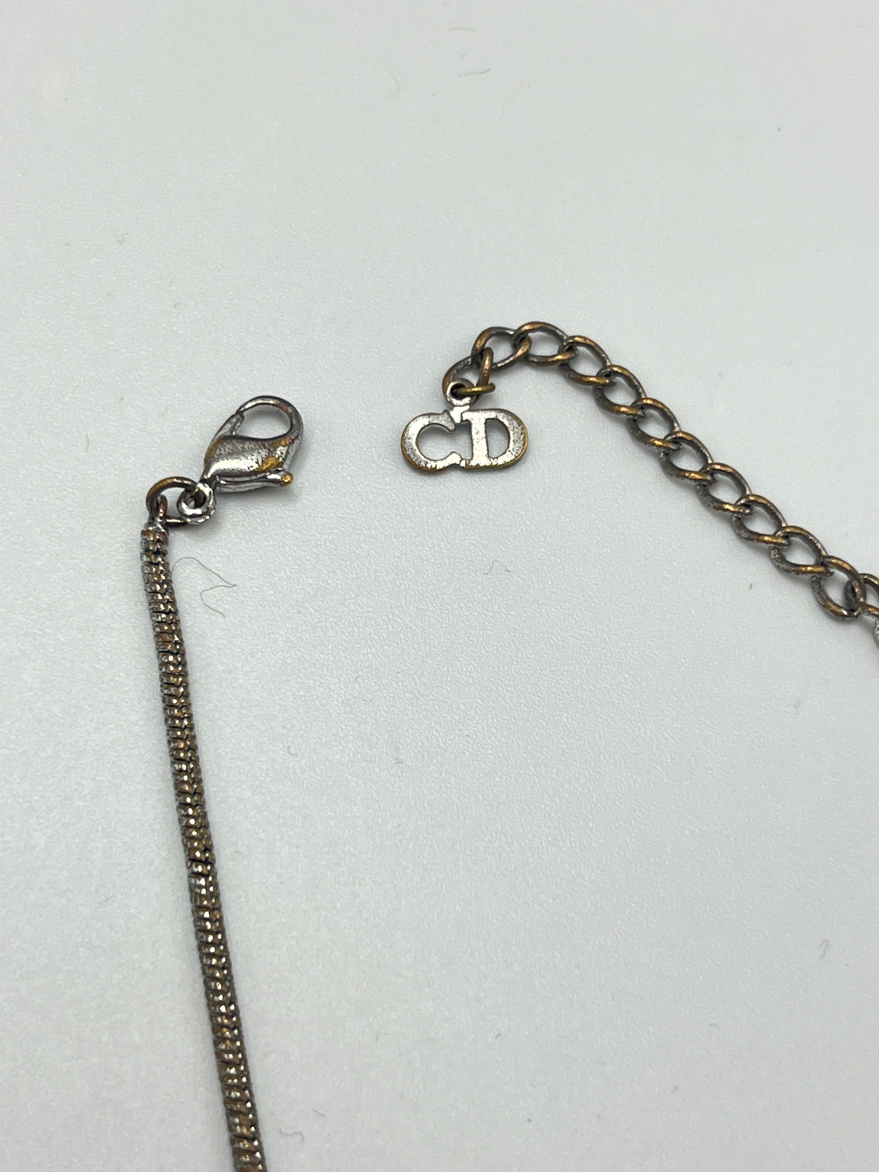 Christian Dior Vintage Silver-Tone "Dior" Script Logo Pendant Necklace