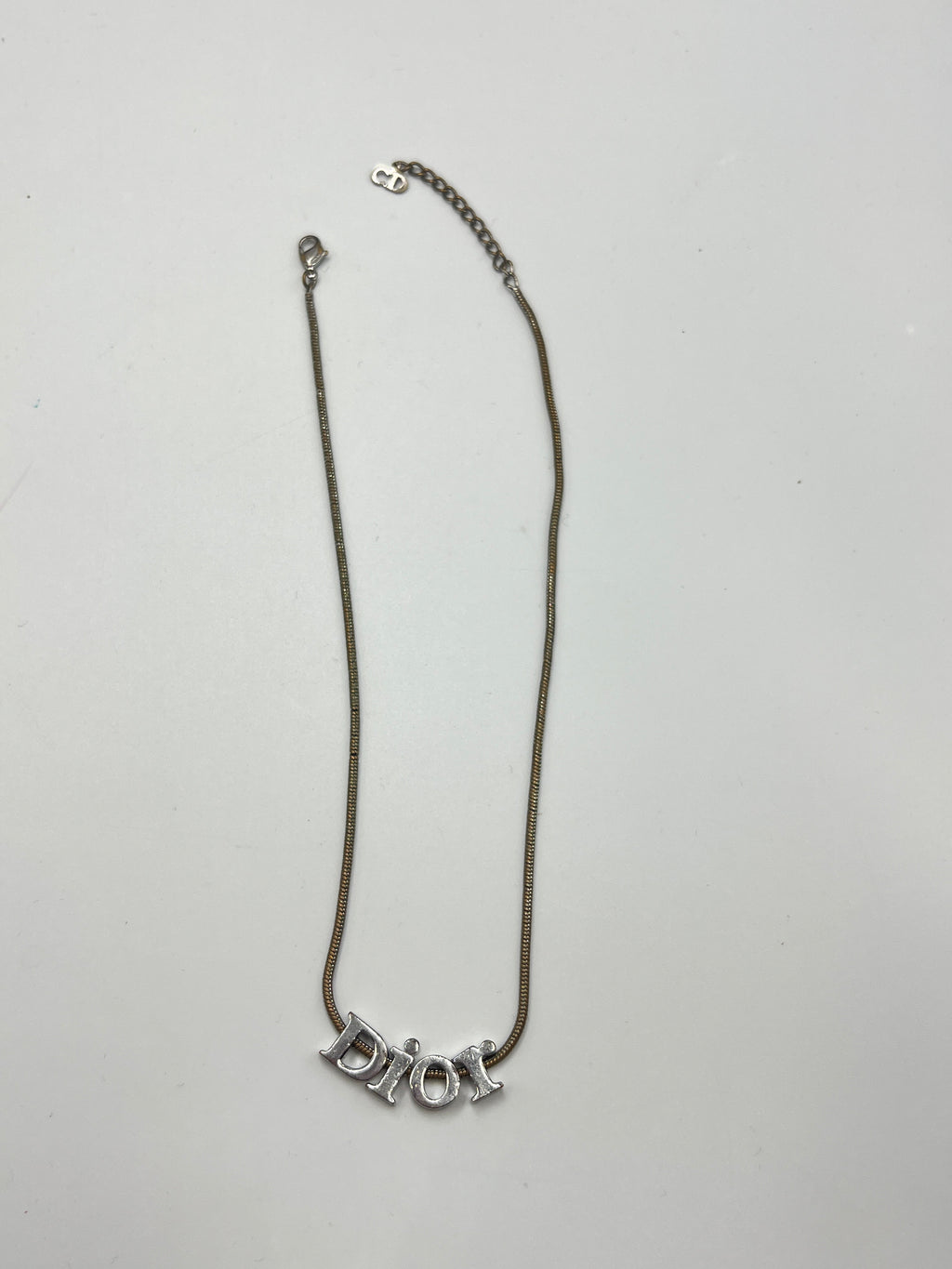 Christian Dior Vintage Silver-Tone "Dior" Script Logo Pendant Necklace